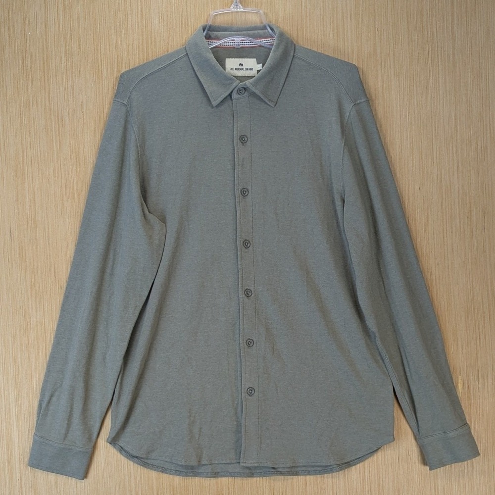 The Normal Brand Mens Large Olive Green Jersey Long Sleeve Button Down Shirt - Picture 2 of 9